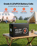 VEVOR Batterie Lithium LiFePO4 24 V 100 Ah 4000+ Cycles BMS 100 A Bluetooth pour Camping-cars, Moteurs Pêche Traîne, Systèmes Solaires, Connexion 8P2S, 2560 Wh, Protection contre Basses Températures - image 3