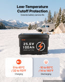 VEVOR Batterie Lithium LiFePO4 24 V 100 Ah 4000+ Cycles BMS 100 A Bluetooth pour Camping-cars, Moteurs Pêche Traîne, Systèmes Solaires, Connexion 8P2S, 2560 Wh, Protection contre Basses Températures - image 4