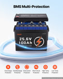VEVOR Batterie Lithium LiFePO4 24 V 100 Ah 4000+ Cycles BMS 100 A Bluetooth pour Camping-cars, Moteurs Pêche Traîne, Systèmes Solaires, Connexion 8P2S, 2560 Wh, Protection contre Basses Températures - image 7