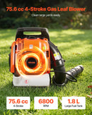 VEVOR Souffleur Feuille Thermique 4 Temps 75,6 cm³ Souffleur Feuilles à Dos, pour Entretien Pelouse Jardin Allée Nettoyage Automnal Neige Poudreuse, Réservoir 1,8 L, Débit 1045 m³/h, Vitesse 317 km/h - image 3