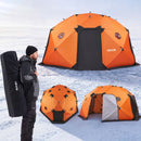 VEVOR Tente Pêche Glace Isolée 8-10 Personnes 4x4,3x2,33 m Abri Pop-Up pour Hiver, Lac et Étang Gelés, Surface 14,2 m², Tissu 600D 4 Couches, Portable Cubique, avec Ancrages, Cordes, Sac Transport