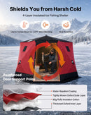 VEVOR Tente Pêche Glace Isolée 6-8 Personnes 3,3x3,3x2 m Abri Pop-Up Rouge pour Hiver, Lac et Étang Gelés, Surface 6,75 m², Tissu 600D 4 Couches, Portable 5 Côtés, avec Ancrages, Cordes, Sac Transport - image 3