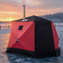 VEVOR Tente Pêche Glace Isolée 6-8 Personnes 3,3x3,3x2 m Abri Pop-Up Rouge pour Hiver, Lac et Étang Gelés, Surface 6,75 m², Tissu 600D 4 Couches, Portable 5 Côtés, avec Ancrages, Cordes, Sac Transport - image 9