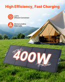 VEVOR Panneau Solaire Portable 400 W Chargeur Solaire Pliable Monocristallin pour Stations d'Alimentation, Camping, Randonnée, Haut Rendement 24 %, avec Sortie MC4, Adaptateur CC 10 en 1, Étanche IP67 - image 3