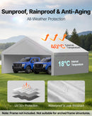 VEVOR Toile Rechange Carport, 6x6 m, Bâche Toit Abri Voiture, Couverture Tente Garage Portable, Résistante UV Imperméable, avec Parois Latérales, Cordons Élastiques à Billes, Gris, Cadre Non Inclus - image 4