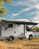 VEVOR Auvent de Voiture Camping-car Caravane Latéral 459 cm, Pare-soleil Imperméable et Rétractable, en PVC avec Cadre en Alliage d'Aluminium, Réglage Électrique, Voyage, Camping, Noir Dégradé