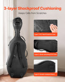 VEVOR Étui pour Violoncelle 4/4, en Fibre de Carbone Composite, Léger et Portable, Doublure en Peluche, Double Bandoulière, Anti-rayures, Forme Violoncelle Professionnelle, Transport Confortable, Noir - image 3