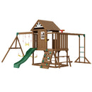 VEVOR Kit Portique Balançoire en Bois 10-en-1, Aire de Jeux avec 2 Balançoires, Barre Trapèze, Toboggan, Grand Fort Supérieur avec Jouets de Cuisine, Échelle Plate, Mur d'Escalade, Table, Bac à Sable