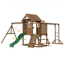 VEVOR Kit Portique Balançoire en Bois 10-en-1, Aire de Jeux avec 2 Balançoires, Barre Trapèze, Toboggan, Grand Fort Supérieur avec Jouets de Cuisine, Échelle Plate, Mur d'Escalade, Table, Bac à Sable - image 2