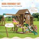 VEVOR Kit Portique Balançoire en Bois 10-en-1, Aire de Jeux avec 2 Balançoires, Barre Trapèze, Toboggan, Grand Fort Supérieur avec Jouets de Cuisine, Échelle Plate, Mur d'Escalade, Table, Bac à Sable - image 4