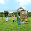 VEVOR Kit Portique Balançoire en Bois 10-en-1, Aire de Jeux avec 2 Balançoires, Barre Trapèze, Toboggan, Grand Fort Supérieur avec Jouets de Cuisine, Échelle Plate, Mur d'Escalade, Table, Bac à Sable - image 9