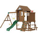 VEVOR Kit Portique Balançoire en Bois 9-en-1, Aire de Jeux avec 2 Balançoires, Barre Trapèze, Toboggan, Grand Fort Supérieur avec Jouets de Cuisine, Échelle Plate, Mur d'Escalade, Table de Pique-Nique