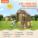 VEVOR Kit Portique Balançoire en Bois 9-en-1, Aire de Jeux avec 2 Balançoires, Barre Trapèze, Toboggan, Grand Fort Supérieur avec Jouets de Cuisine, Échelle Plate, Mur d'Escalade, Table de Pique-Nique - image 3