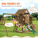 VEVOR Kit Portique Balançoire en Bois 9-en-1, Aire de Jeux avec 2 Balançoires, Barre Trapèze, Toboggan, Grand Fort Supérieur avec Jouets de Cuisine, Échelle Plate, Mur d'Escalade, Table de Pique-Nique - image 4