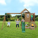 VEVOR Kit Portique Balançoire en Bois 9-en-1, Aire de Jeux avec 2 Balançoires, Barre Trapèze, Toboggan, Grand Fort Supérieur avec Jouets de Cuisine, Échelle Plate, Mur d'Escalade, Table de Pique-Nique - image 9