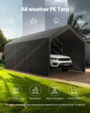 VEVOR Tente Garage, 3,65 x 6,09 m, Carport Abri de Voiture Extérieur avec Parois Latérales Amovibles et Portes, Résistant aux UV et à l'Eau, Protection Toutes Saisons pour Automobile et Bateau, Gris - image 7