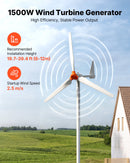 VEVOR Éolienne 24 V 1500 W Kit Générateur Éolien Contrôleur Éolien-solaire, pour Camping-car, Bateau, Maison, Ferme, Synchrone Triphasé AC à Aimants Permanents Stable, avec 3 Pales, Mât Non Inclus - image 3