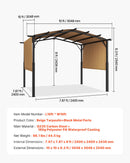 VEVOR Pergola Arquée Rétractable, 3048x3048 mm, Pergola Extérieur à Toit Arqué en Métal avec Auvent Pare-soleil, Grand Abri Ombragé de Patio Robuste, pour Terrasse, Arrière-cour, Jardin, Bord Piscine - image 8