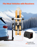 VEVOR Porte-skis sur attelage, pour récepteur 5 cm, support pour planche à neige, capacité 6 paires de skis ou 4 planches, avec verrou, sangle de sécurité, accès inclinable, rembourrage en caoutchouc - image 4