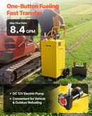 VEVOR Chariot à Carburant 113,6 L, Réservoir Diesel Mobile avec Pompe Électrique, pour Tracteurs, Chariots Élévateurs, Chargeuses et Équipements Agricoles, en Acier au Carbone, 4 Roues, Tuyau, Jaune - image 4