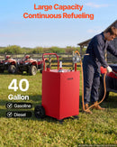VEVOR Chariot Carburant 151,4 L Réservoir à Carburant Mobile Pompe Manuelle, Réservoir en Acier au Carbone, avec 4 Roues et Tuyau, pour Essence et Diesel, Voiture, Tondeuse, Quad, Moto, Bateau, Rouge - image 3