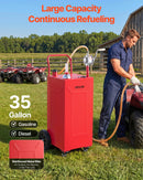 VEVOR Chariot Carburant 132,5 L Réservoir à Carburant Mobile Pompe Manuelle, Réservoir en Acier au Carbone, avec 4 Roues et Tuyau, pour Essence et Diesel, Voiture, Quad, Tondeuse, Bateau, Moto, Rouge - image 3