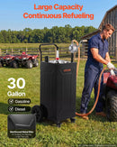VEVOR Chariot à Carburant 113,6 L Réservoir à Carburant Mobile Pompe Manuelle, Réservoir en Acier au Carbone, avec 4 Roues et Tuyau, pour Essence et Diesel, Voiture, Quad, Tondeuse, Bateau, Moto, Noir - image 3