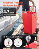 VEVOR Chariot Carburant 189,3 L Réservoir à Carburant Mobile Pompe Manuelle, Réservoir en Acier au Carbone, avec 4 Roues et Tuyau, pour Essence et Diesel, Voiture, Tondeuse, Quad, Bateau, Moto, Rouge - image 4