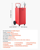 VEVOR Chariot Carburant 189,3 L Réservoir à Carburant Mobile Pompe Manuelle, Réservoir en Acier au Carbone, avec 4 Roues et Tuyau, pour Essence et Diesel, Voiture, Tondeuse, Quad, Bateau, Moto, Rouge - image 8