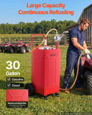 VEVOR Chariot Carburant 113,6 L Réservoir à Carburant Mobile Pompe Manuelle, Réservoir en Acier au Carbone, avec 4 Roues et Tuyau, pour Essence et Diesel, Voiture, Quad, Tondeuse, Moto, Bateau, Rouge - image 3