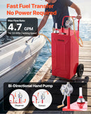 VEVOR Chariot Carburant 113,6 L Réservoir à Carburant Mobile Pompe Manuelle, Réservoir en Acier au Carbone, avec 4 Roues et Tuyau, pour Essence et Diesel, Voiture, Quad, Tondeuse, Moto, Bateau, Rouge - image 4