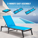 VEVOR Chaise longue jardin extérieur, lot de 2, transat de patio pliable en aluminium avec 5 positions réglables, chaises inclinables de bronzage entièrement plates pour plage, piscine, terrasse, bleu - image 5
