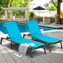 VEVOR Chaise longue jardin extérieur, lot de 2, transat de patio pliable en aluminium avec 5 positions réglables, chaises inclinables de bronzage entièrement plates pour plage, piscine, terrasse, bleu - image 9