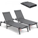 VEVOR Chaise longue jardin extérieur, lot de 2, transat de patio pliable en aluminium avec 5 positions réglables, chaises inclinables de bronzage entièrement plates pour plage, piscine, gris foncé - image 2