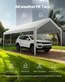 VEVOR Carport, 3,05 x 6,09 m, Abri de Voiture Robuste avec Cadre en Acier, Abri de Garage Extérieur, Résistant aux UV et à l'Eau, Protection Toutes Saisons, Auvent pour Voiture, Bateau, Moto, Blanc - image 7