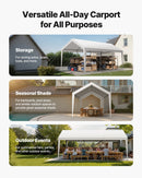 VEVOR Carport, 3,05 x 6,09 m, Abri de Voiture Robuste avec Cadre en Acier, Abri de Garage Extérieur, Résistant aux UV et à l'Eau, Protection Toutes Saisons, Auvent pour Voiture, Bateau, Moto, Blanc - image 8