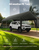 VEVOR Carport, 3,05 x 6,09 m, Abri de Voiture Robuste avec Cadre en Acier, Abri de Garage Extérieur, Résistant aux UV et à l'Eau, Protection Toutes Saisons, Auvent pour Voitures, Bateaux, Moto, Gris - image 7