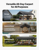 VEVOR Carport, 3,05 x 6,09 m, Abri de Voiture Robuste avec Cadre en Acier, Abri de Garage Extérieur, Résistant aux UV et à l'Eau, Protection Toutes Saisons, Auvent pour Voitures, Bateaux, Moto, Gris - image 8