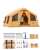 VEVOR Tente de Camping Gonflable, 4,8x3,6x2,2 m, Tente de Glamping de Luxe pour 8 à 12 Personnes avec Pompe à Main, 2 Puits de Lumière, Auvent, Portes, Fenêtres en Maille, Sac de Rangement, 4 Saisons