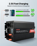 VEVOR Convertisseur Pur Sinus CC 12 V vers CA 230 V Onduleur Sinusoïdal Pur 3500 W, avec Écran LCD, Télécommande Filaire, Port USB et Type-C, 2 Prises CA, pour Camping-car, Voiture, Système Solaire - image 6