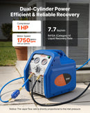 VEVOR Station de Récupération Fluides Frigorigènes 1 HP, Récupérateur de Fluide Frigorigène Double Cylindre, pour Réfrigérant Liquide Vapeur CVC Climatisation Auto, Groupe de Récupération Portable - image 4
