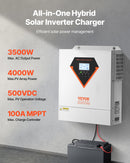 VEVOR Onduleur Solaire Hybride 3500 W Chargeur à Onde Sinusoïdale Pure Tout-en-un, 24 V CC vers 220/230 V CA Monophasé, Contrôleur Solaire MPPT 100 A Intégré, pour Systèmes Photovoltaïques Hors Réseau - image 3