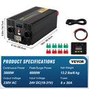VEVOR Onduleur à onde sinusoïdale pure, 3000 W, onduleur de voiture CC 24 V vers CA 230 V, avec port USB, écran LCD, télécommande, prise EU, pour camping-car, camion, voiture, système solaire, voyage - image 8
