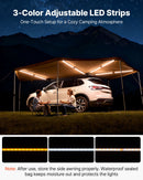 VEVOR Auvent 270 Degrés 5,7x2,1 m Auvent Voiture Latéral Rétractable Abri Autoportant Toutes Saisons pour Véhicule SUV Fourgonnettes Camionnettes Camping, avec Éclairage LED Intégré Imperméable UV50+ - image 6