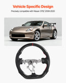 VEVOR Volant Compatible avec Nissan 370Z (2008-2020), Volant de Direction en Fibre de Carbone, Forme en D, Méplat, Poignée en Cuir avec Texture Antidérapante et Coutures Précises, Remplacement, Noir - image 3