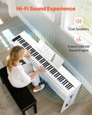 VEVOR Piano Numérique 88 Touches Lestées, Mode Double Clavier Haut-parleurs, avec Pupitre à Partitions, Support, Pédale Sustain, Adaptateur CC, 280 Sonorités, Connexion Sans Fil, pour Débutants, Blanc - image 4
