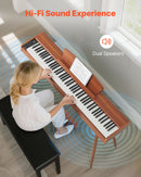 VEVOR Piano Numérique 88 Touches Lestées, Mode Double Clavier et Haut-parleurs, avec Pupitre à Partitions, Support, Pédale de Sustain, 280 Sonorités, Connexion Sans Fil, pour Débutants, Couleur Bois - image 4