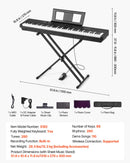 VEVOR Piano Numérique 88 Touches Lestées, Mode Double Clavier et Haut-parleurs, avec Support en X, Pédale de Sustain, Fonction Enregistrement, 280 Sonorités, Connexion Sans Fil, pour Débutants, Noir - image 8