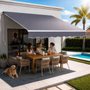 VEVOR Store Banne Manuel 350x300 cm Auvent Rétractable pour Terrasse et Balcon, Extérieur, Devantures de Cafés, de Restaurants, de Boutiques, avec Manivelle, Angle d'Inclinaison 45°-85°, Gris Foncé