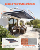 VEVOR Store Banne Manuel 350x300 cm Auvent Rétractable pour Terrasse et Balcon, Extérieur, Devantures de Cafés, de Restaurants, de Boutiques, avec Manivelle, Angle d'Inclinaison 45°-85°, Gris Foncé - image 3